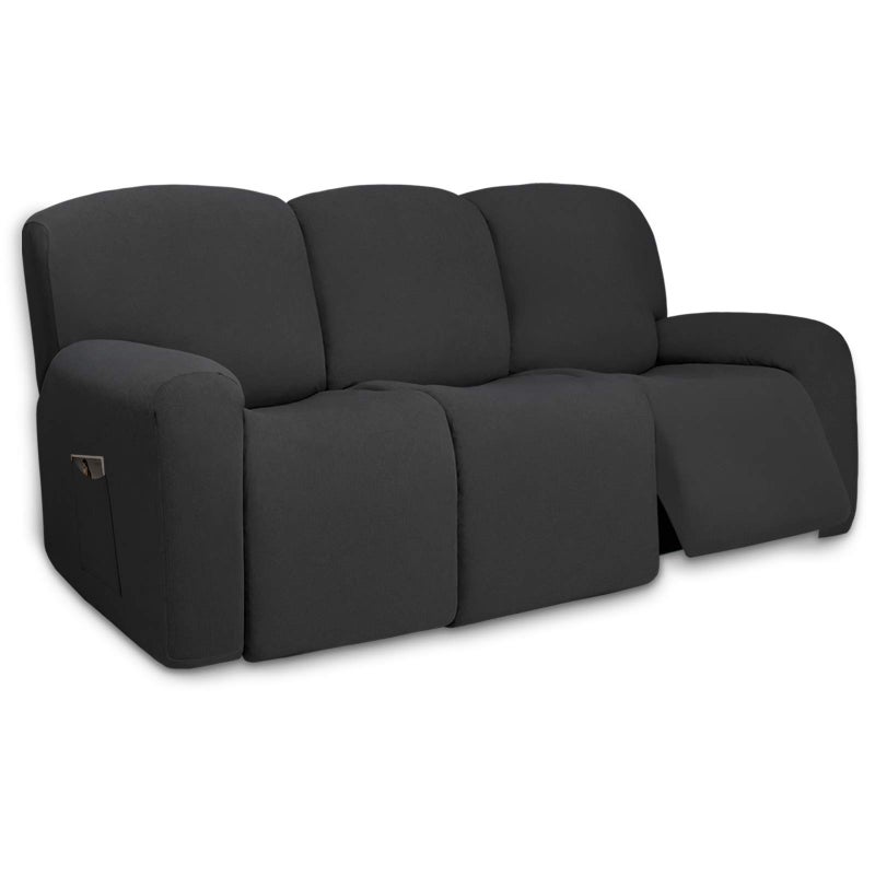 PureFit Super Stretch 3 Seats Recliner Chair Sofa Couch Cover with Pocket - Non Slip Soft Sofa Slipcover  Washable Spandex Reclining Furniture Protector for Kids  Pets (Recliner Sofa  Dark Gray) - Image 1